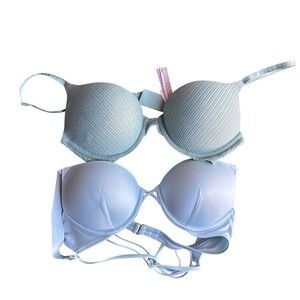 Victorias Secret Bra Bundle 34B Mint Ribbed Lace & Blue Shimmer Rhinestone Strap